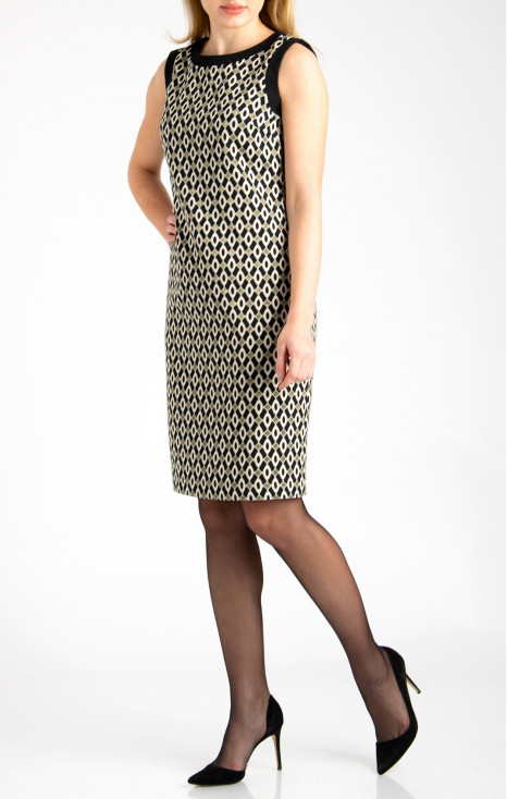 Graphic Print Dress with Gold Accents