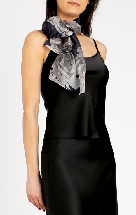 Silk scarf with a monochrome floral print
