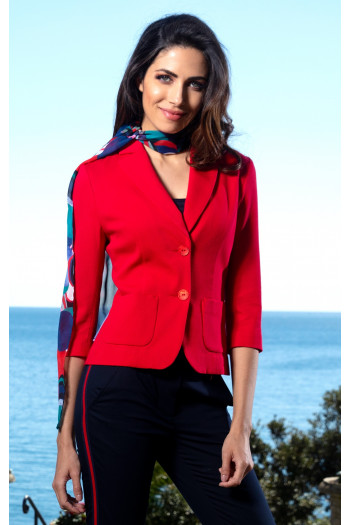 Blazer with Pockets and 3/4 sleeves In Red