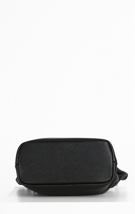 Leather Hobo Bag with Tassel in Black