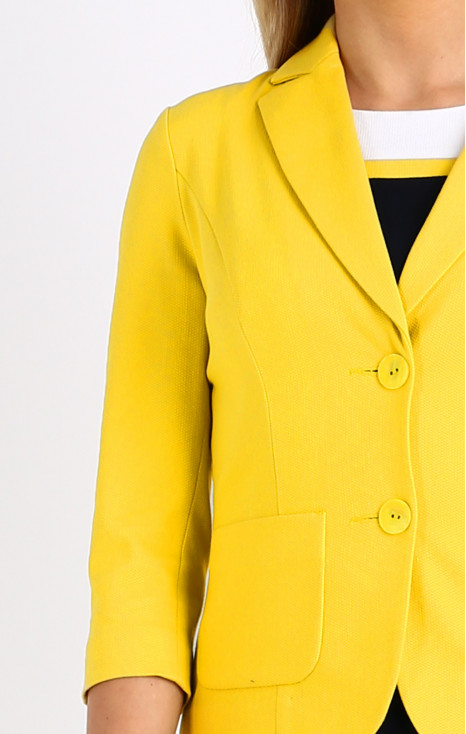 Blazer with Pockets and 3/4 sleeves In Yellow