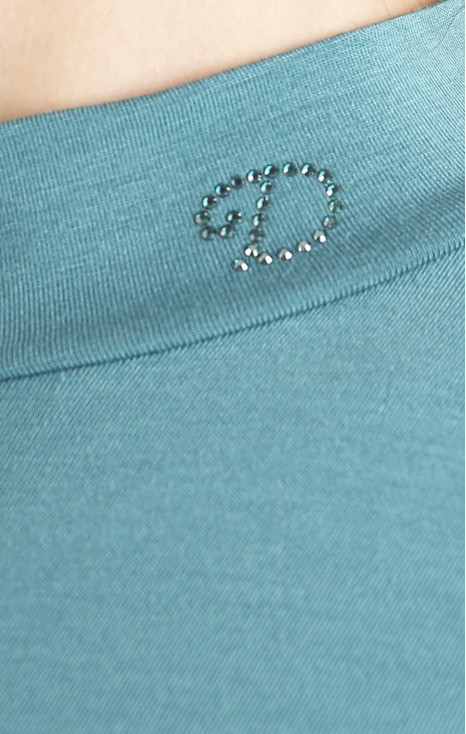 High Neck Top with Swarovski Crystals Logo in Mineral Blue