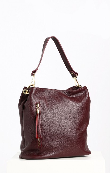 Leather Hobo Bag with Tassel in Dark Red [1]