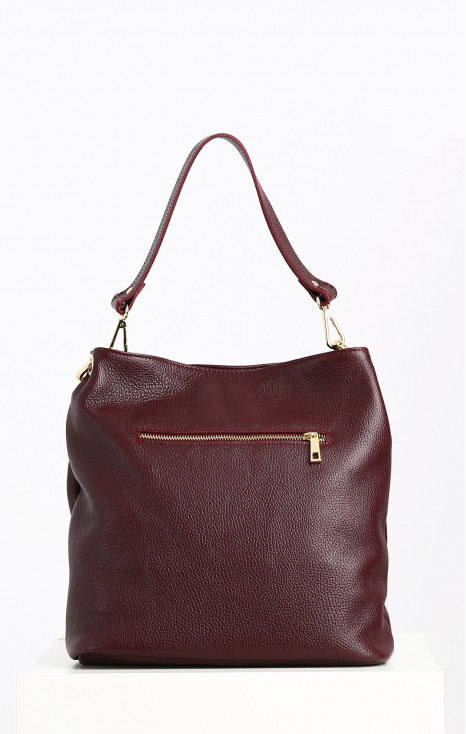 Leather Hobo Bag with Tassel in Dark Red