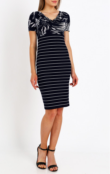 Fitted dress with a draped neckline