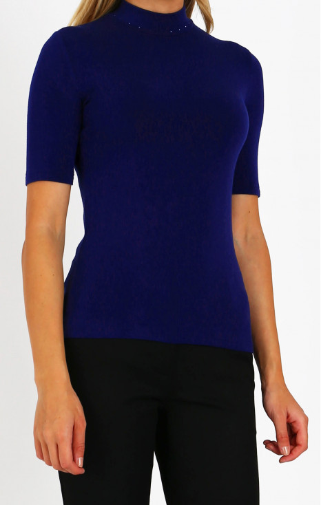 High Neck Top with Swarovski crystals in Blue