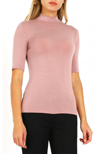 High Neck Top with Swarovski crystals in Pink