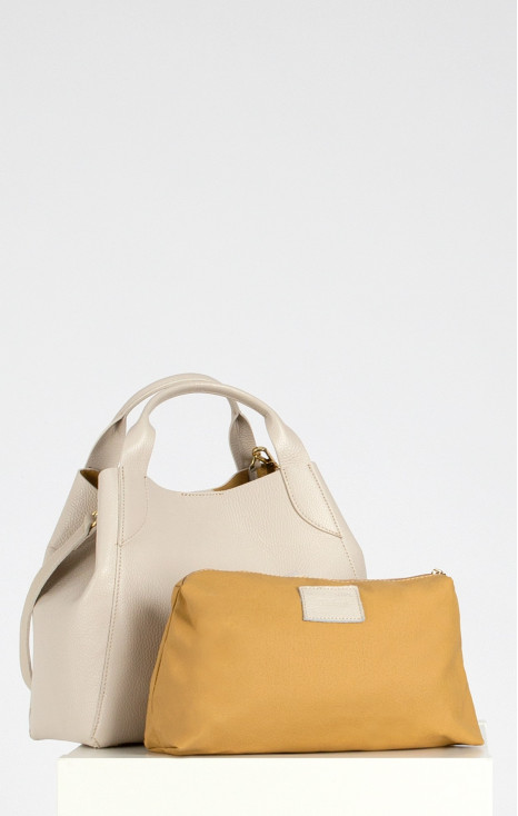 Handmade genuine leather bag in Cloud Cream color