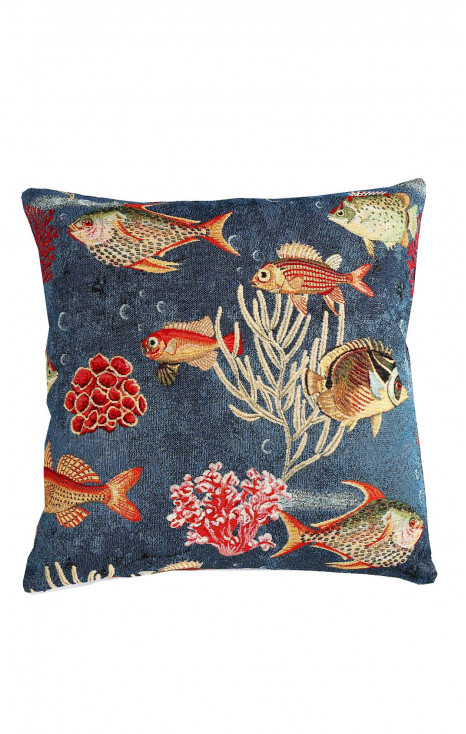 High quality cushion cover in blue color with sea print