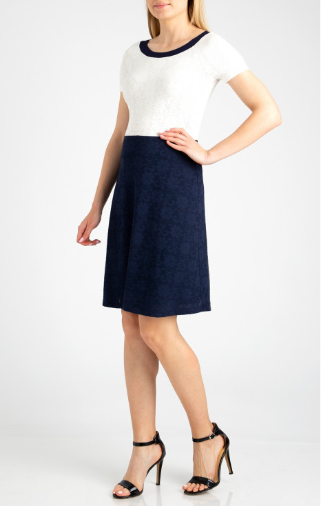 Jersey Lace Dress in Navy and White