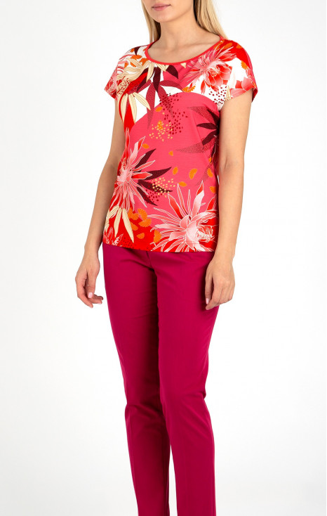 Jersey Top with Floral Print in Red