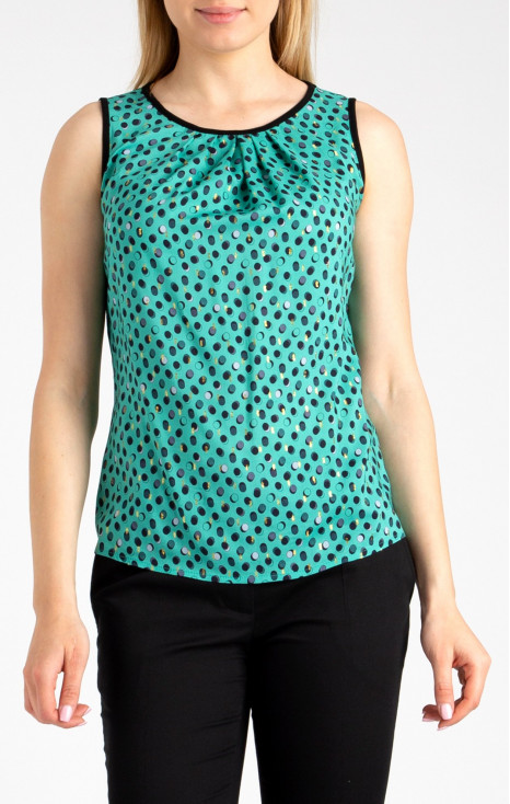 Sleeveless Blouse with Gold Accents in Aqua