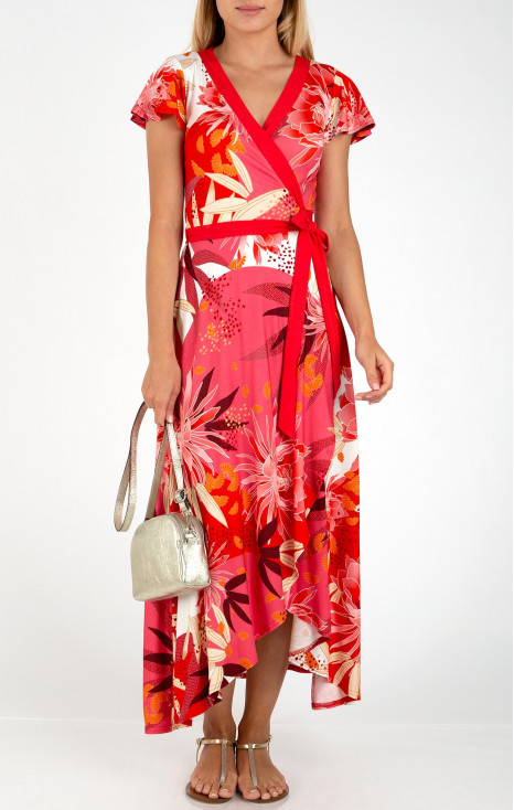 Wrap Maxi Floral Dress in Red