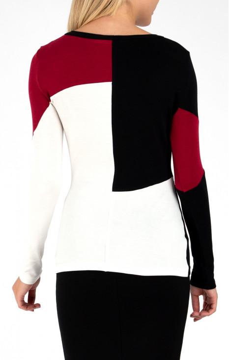 Colour Block Jersey Top in Red