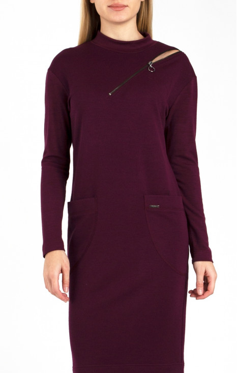 Wool Blend Cut Out Jersey Dress in Mulberry