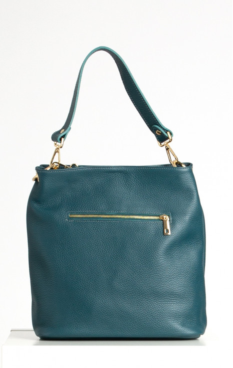 Leather Hobo Bag with Tassel in Teal [1]