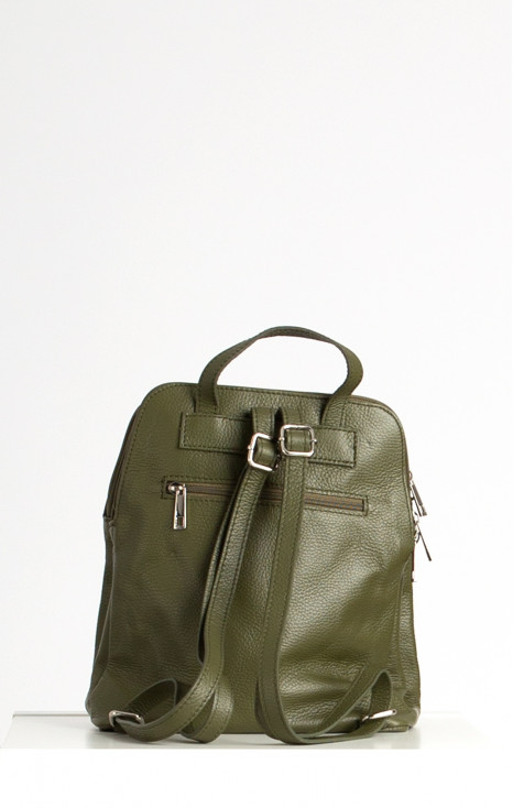 Genuine Leather Multiway Backpack In Olive Green
