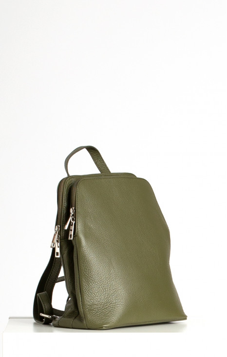 Genuine Leather Multiway Backpack In Olive Green