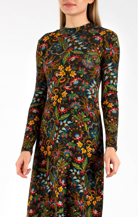 High Waist  Floral Jersey Dress