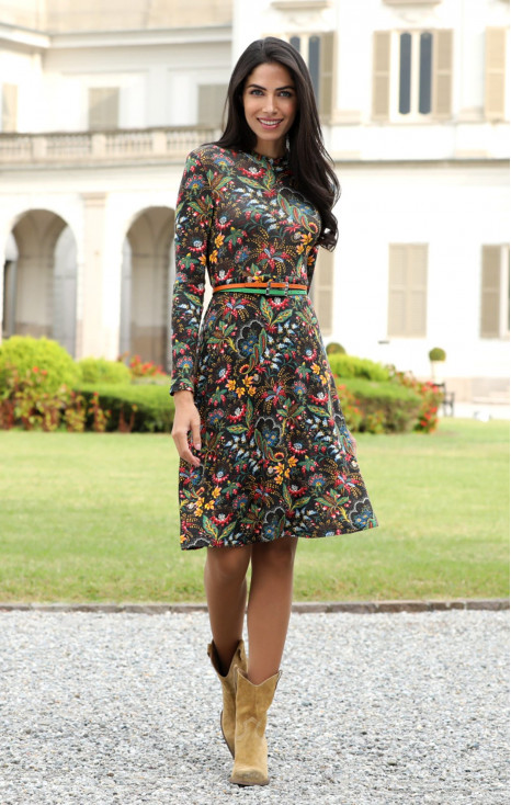 High Waist  Floral Jersey Dress