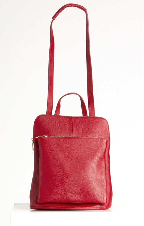 Multiway Leather Backpack with Front Pocket In Garnet Red