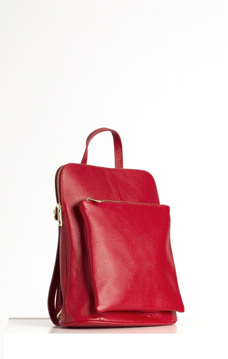 Multiway Leather Backpack with Front Pocket In Garnet Red