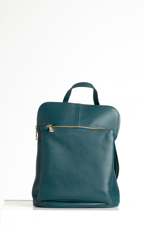 Multiway Leather Backpack with Front Pocket in Deep Teal