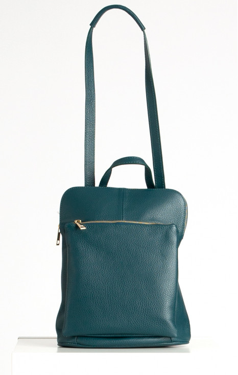 Multiway Leather Backpack with Front Pocket in Deep Teal