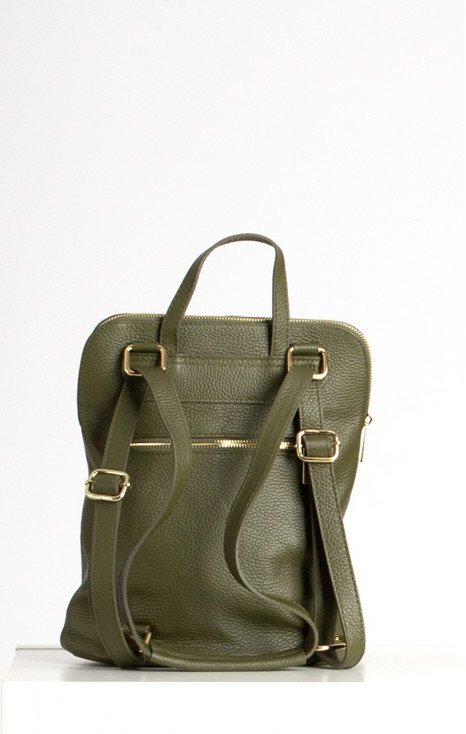 Multiway Leather Backpack with Front Pocket in Olive Green [1]