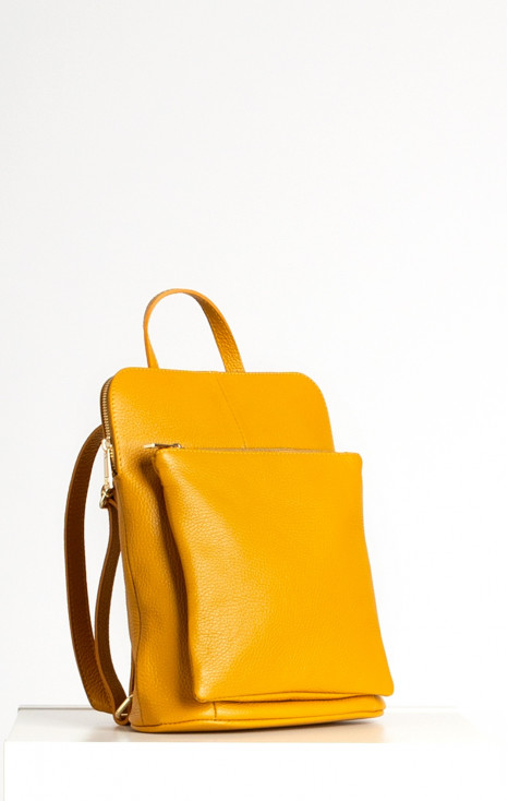 Multiway Leather Backpack with Front Pocket In Mustard