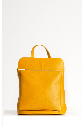 Multiway Leather Backpack with Front Pocket In Mustard