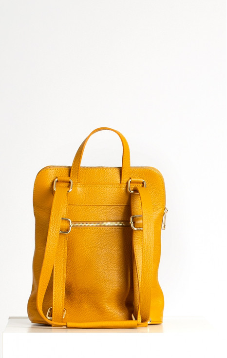 Multiway Leather Backpack with Front Pocket In Mustard [1]