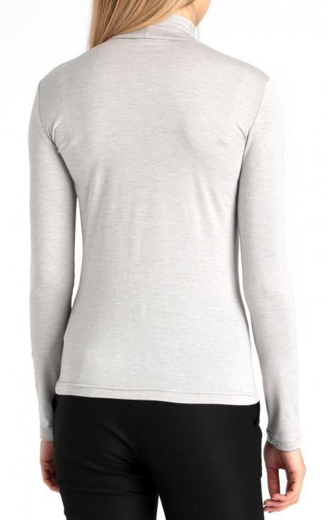 Wool Blend Polo Neck Top in Light Grey