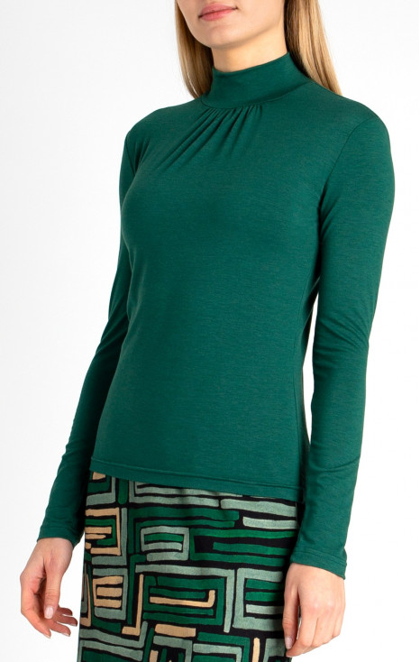 Wool Blend Polo Neck Top in Green