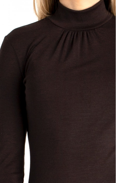 Wool Blend Polo Neck Top in Brown