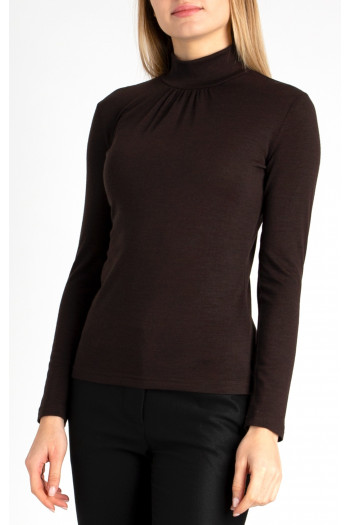 Wool Blend Polo Neck Top in Brown