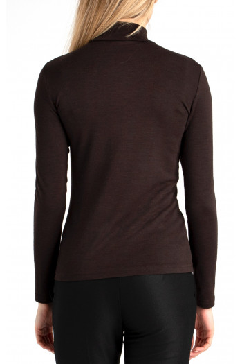 Wool Blend Polo Neck Top in Brown [1]