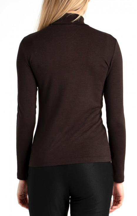 Wool Blend Polo Neck Top in Brown