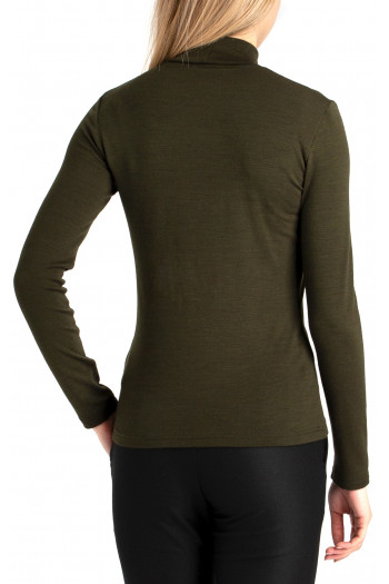 Wool Blend Polo Neck Top in Olive Green [1]