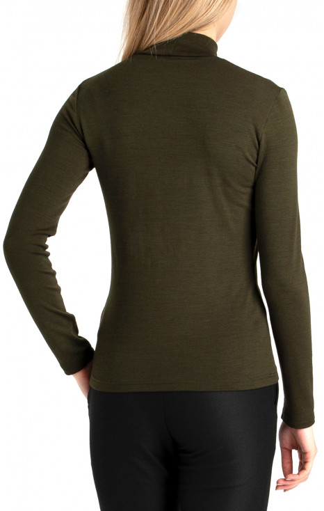 Wool Blend Polo Neck Top in Olive Green