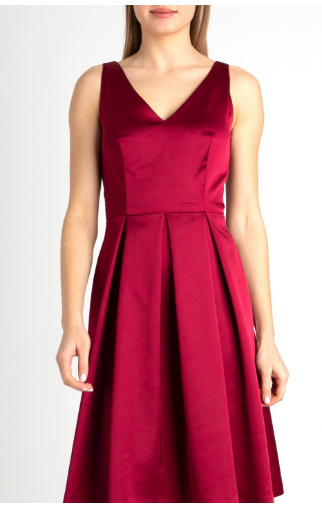 Pleated Satin Dress in Red