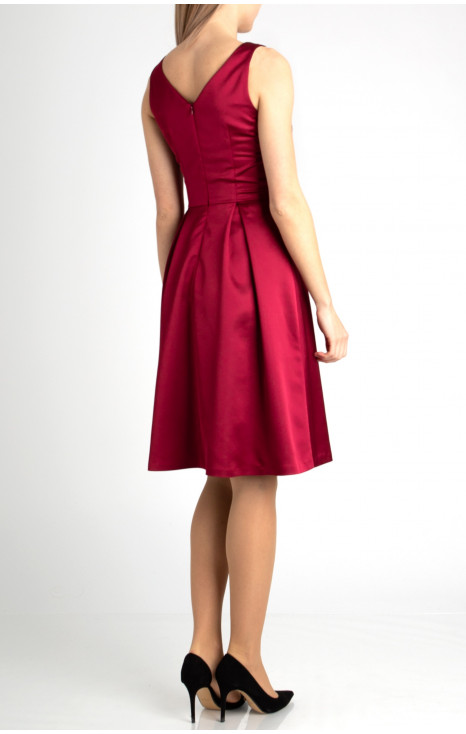 Pleated Satin Dress in Red