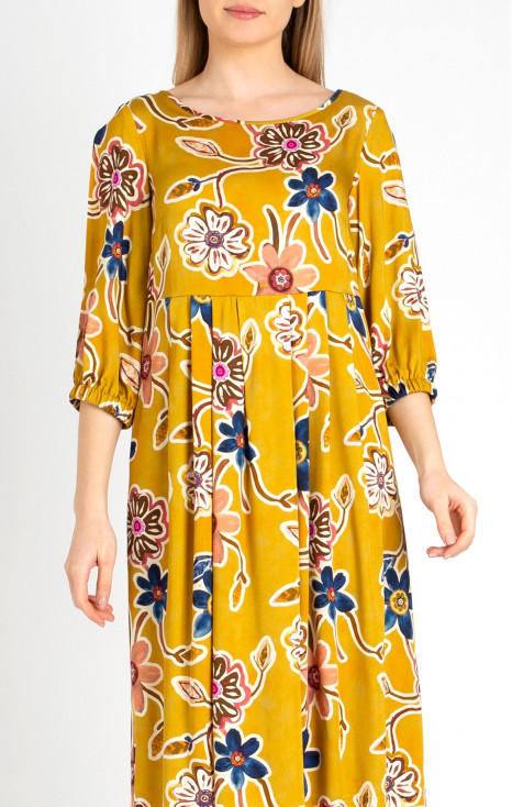 Cut out sleeves Viscose Dress in Yellow