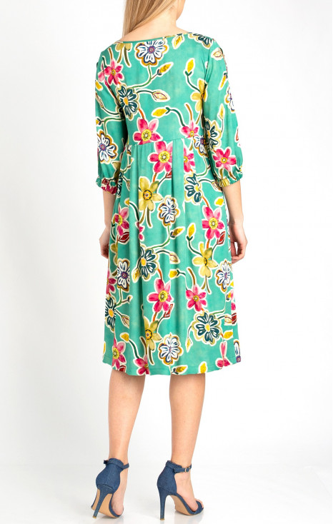 Cut out sleeves Viscose Dress in Green