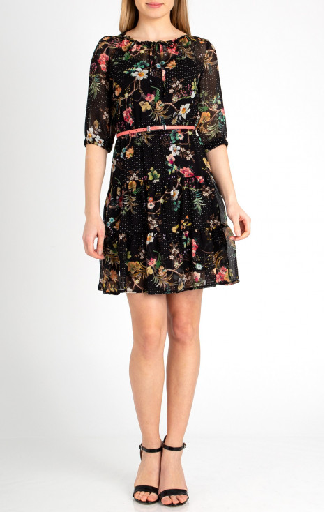 Floral Viscose Dress with Frills