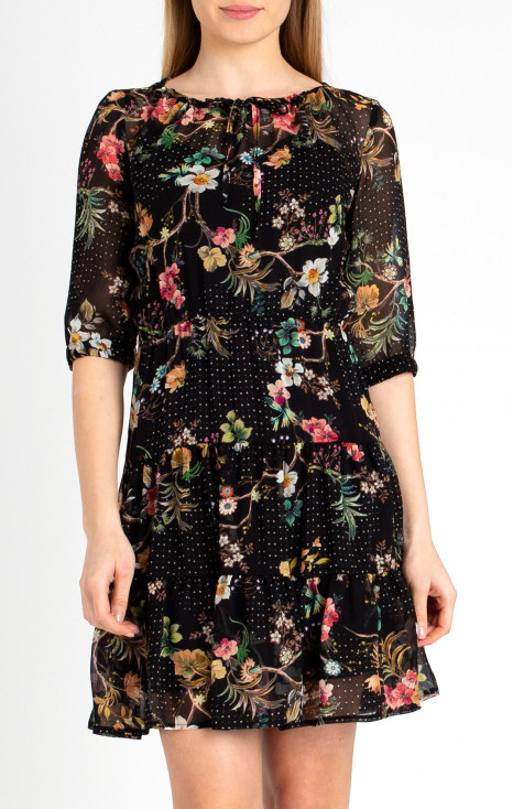 Floral Viscose Dress with Frills