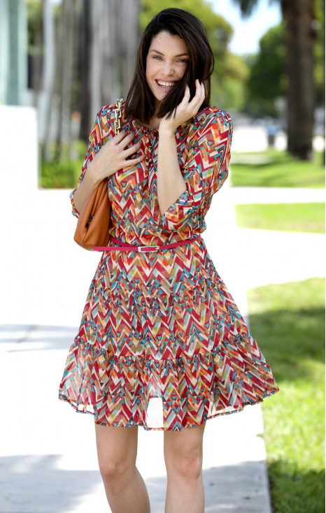 Crepe Viscose Dress with Frills in Orange