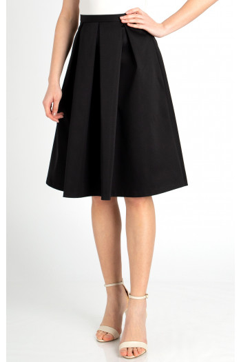 Pleated Satin Skirt in Black