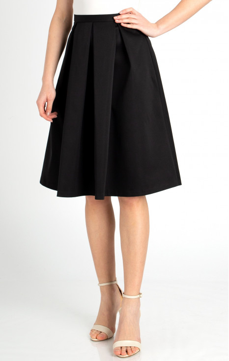 Pleated Satin Skirt in Black