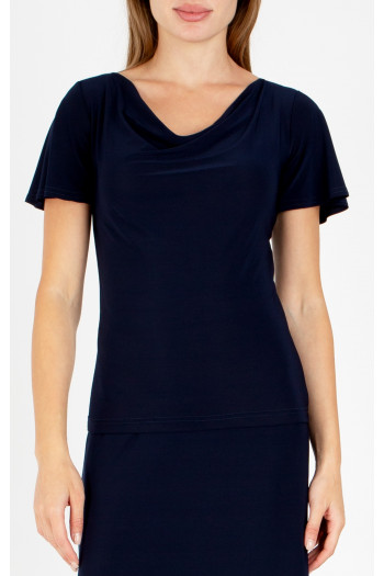 Elegant blouse with a draped neckline in Dark Navy Blue